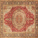 Square Machine Washable Medallion Brown Traditional Rug, wshtr1309brn