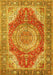 Machine Washable Medallion Yellow Traditional Rug, wshtr1309yw