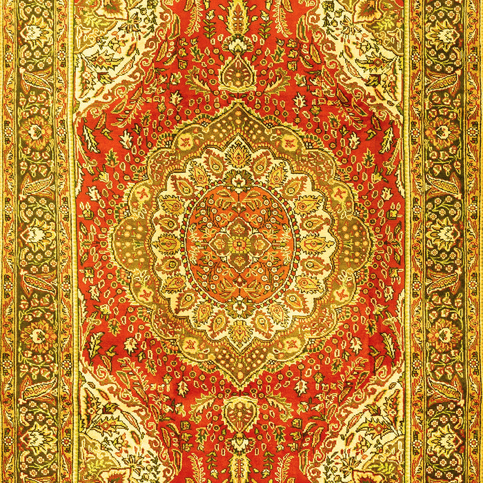 Machine Washable Medallion Yellow Traditional Rug, wshtr1309yw