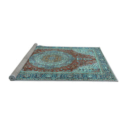 Sideview of Machine Washable Medallion Light Blue Traditional Rug, wshtr1309lblu