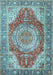 Machine Washable Medallion Light Blue Traditional Rug, wshtr1309lblu