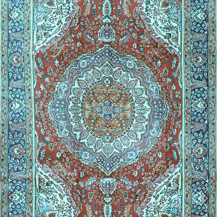Machine Washable Medallion Light Blue Traditional Rug, wshtr1309lblu