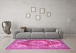 Machine Washable Medallion Pink Traditional Rug in a Living Room, wshtr1309pnk