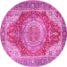 Round Machine Washable Medallion Pink Traditional Rug, wshtr1309pnk