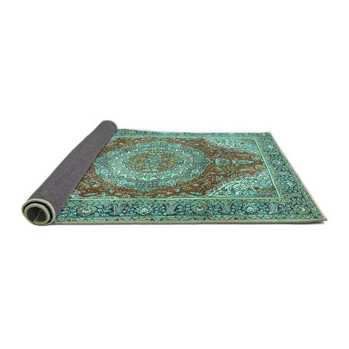 Sideview of Medallion Turquoise Traditional Rug, tr1309turq