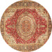 Round Medallion Brown Traditional Rug, tr1309brn