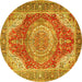 Round Machine Washable Medallion Yellow Traditional Rug, wshtr1309yw