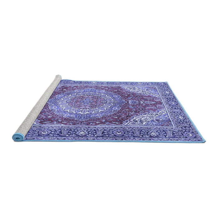 Sideview of Machine Washable Medallion Blue Traditional Rug, wshtr1309blu