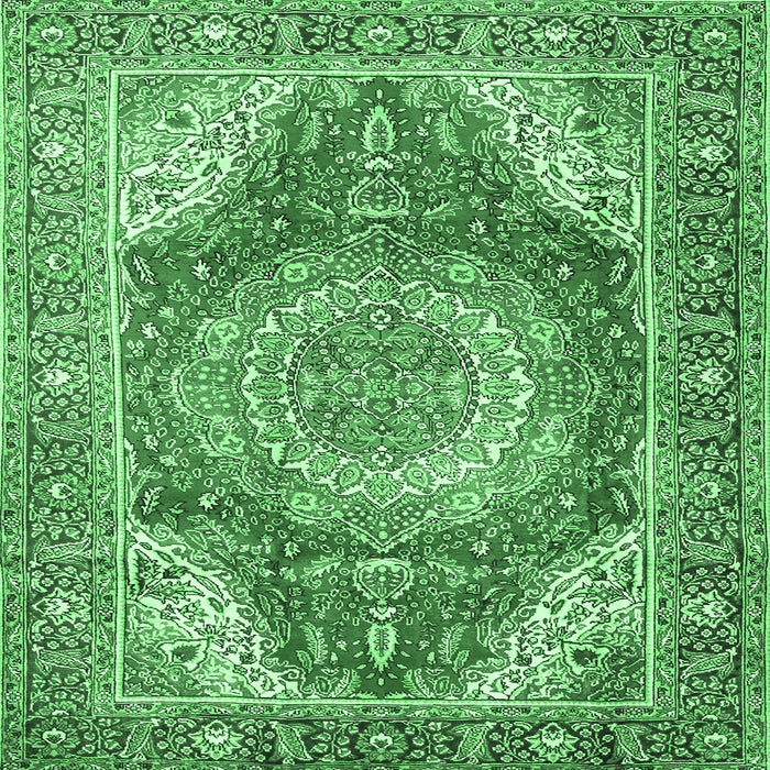 Square Medallion Emerald Green Traditional Rug, tr1309emgrn
