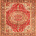 Round Machine Washable Medallion Orange Traditional Area Rugs, wshtr1309org