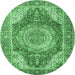 Round Medallion Emerald Green Traditional Rug, tr1309emgrn