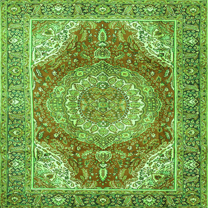 Round Machine Washable Medallion Green Traditional Area Rugs, wshtr1309grn