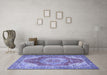 Machine Washable Medallion Blue Traditional Rug in a Living Room, wshtr1309blu