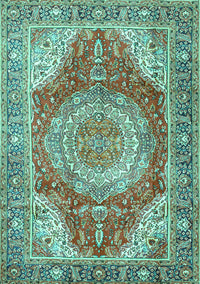 Medallion Turquoise Traditional Rug, tr1309turq