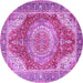 Round Machine Washable Medallion Purple Traditional Area Rugs, wshtr1309pur