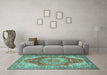 Machine Washable Medallion Turquoise Traditional Area Rugs in a Living Room,, wshtr1309turq