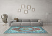 Machine Washable Medallion Light Blue Traditional Rug in a Living Room, wshtr1309lblu