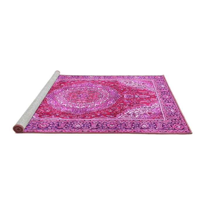 Sideview of Machine Washable Medallion Pink Traditional Rug, wshtr1309pnk