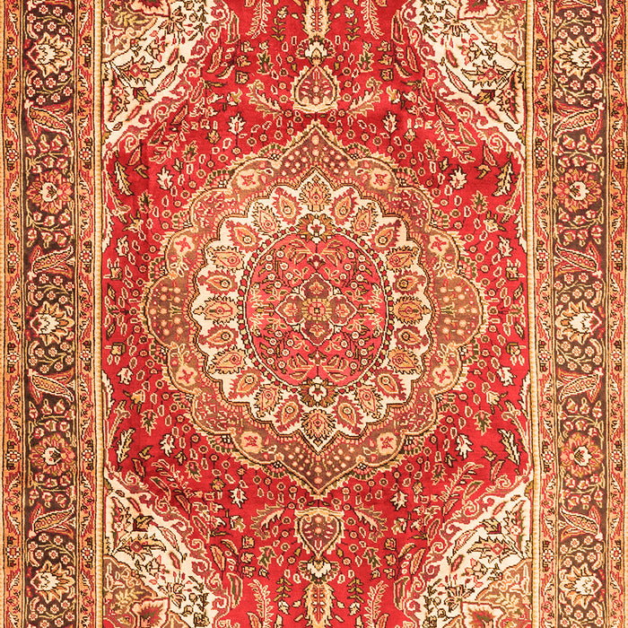 Serging Thickness of Machine Washable Medallion Orange Traditional Area Rugs, wshtr1309org