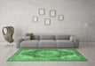 Machine Washable Medallion Emerald Green Traditional Area Rugs in a Living Room,, wshtr1309emgrn