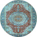 Round Medallion Light Blue Traditional Rug, tr1309lblu