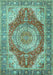 Machine Washable Medallion Turquoise Traditional Area Rugs, wshtr1309turq