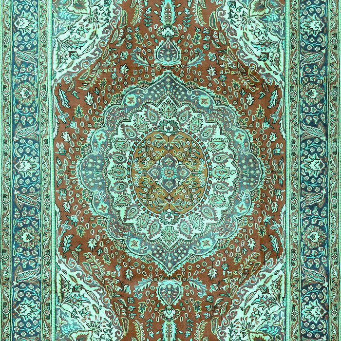 Machine Washable Medallion Turquoise Traditional Area Rugs, wshtr1309turq