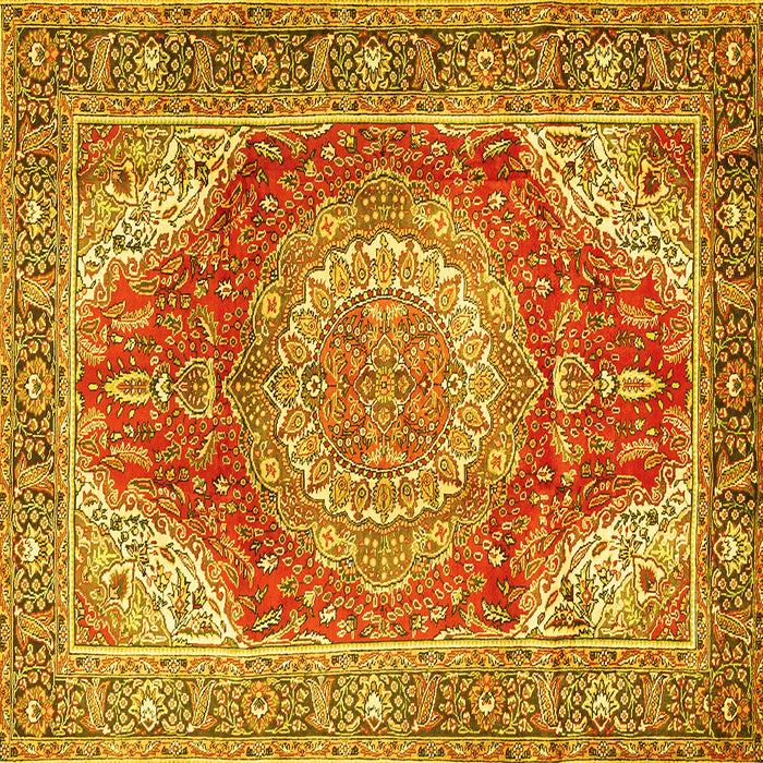 Square Machine Washable Medallion Yellow Traditional Rug, wshtr1309yw