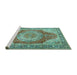 Sideview of Machine Washable Medallion Turquoise Traditional Area Rugs, wshtr1309turq