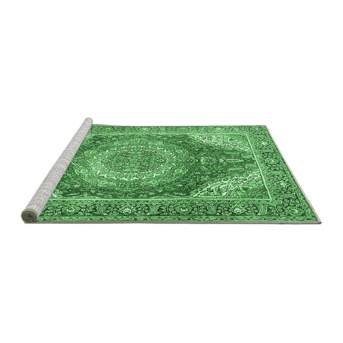 Sideview of Machine Washable Medallion Emerald Green Traditional Area Rugs, wshtr1309emgrn