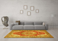 Machine Washable Medallion Yellow Traditional Rug, wshtr1309yw