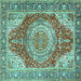 Square Machine Washable Medallion Turquoise Traditional Area Rugs, wshtr1309turq