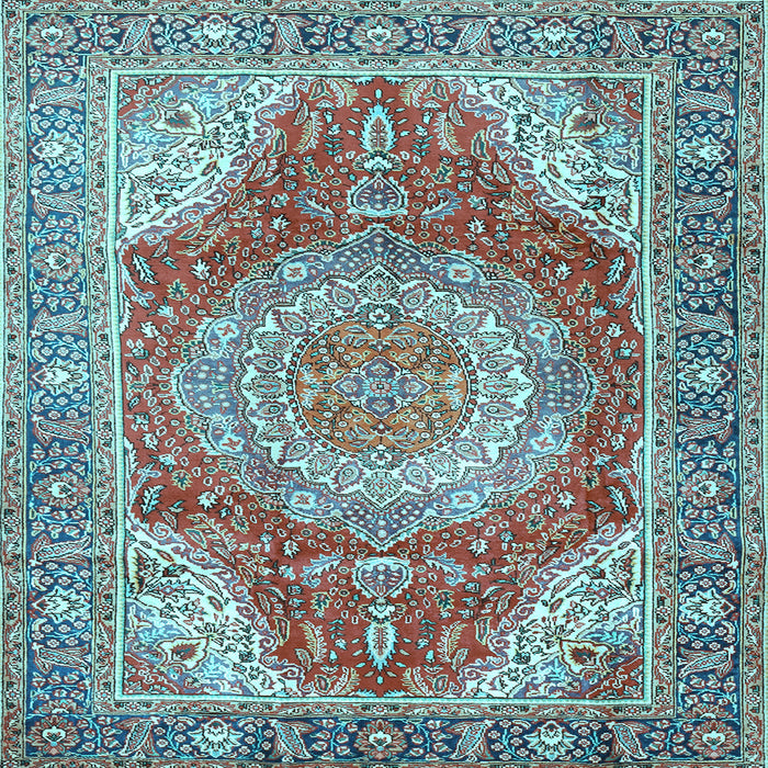 Square Medallion Light Blue Traditional Rug, tr1309lblu