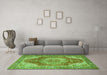 Machine Washable Medallion Green Traditional Area Rugs in a Living Room,, wshtr1309grn