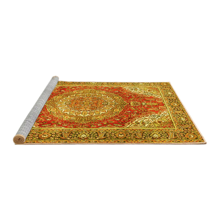 Sideview of Machine Washable Medallion Yellow Traditional Rug, wshtr1309yw
