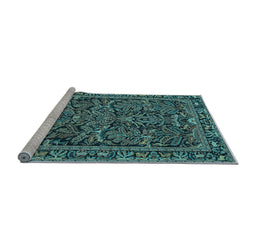 Sideview of Machine Washable Persian Light Blue Traditional Rug, wshtr130lblu