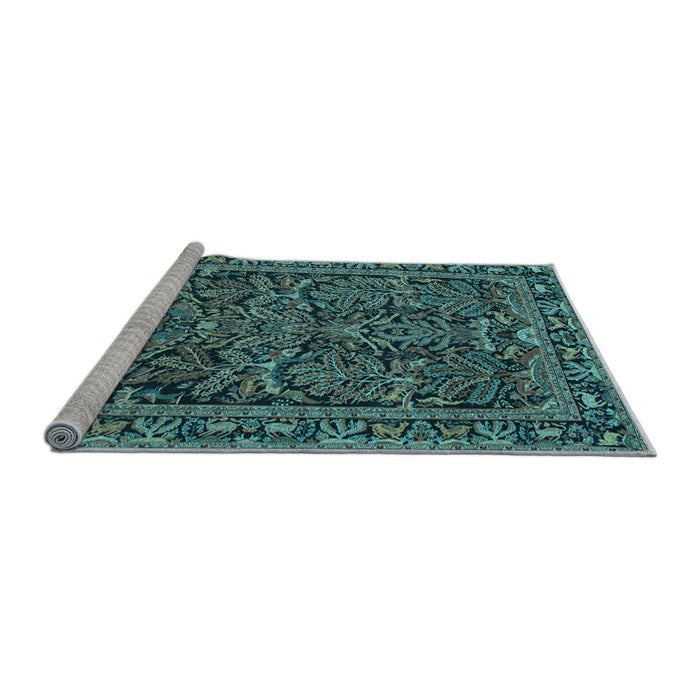 Sideview of Machine Washable Persian Light Blue Traditional Rug, wshtr130lblu