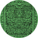 Round Machine Washable Persian Emerald Green Traditional Area Rugs, wshtr130emgrn