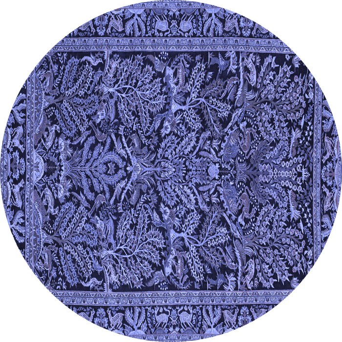 Round Machine Washable Persian Blue Traditional Rug, wshtr130blu