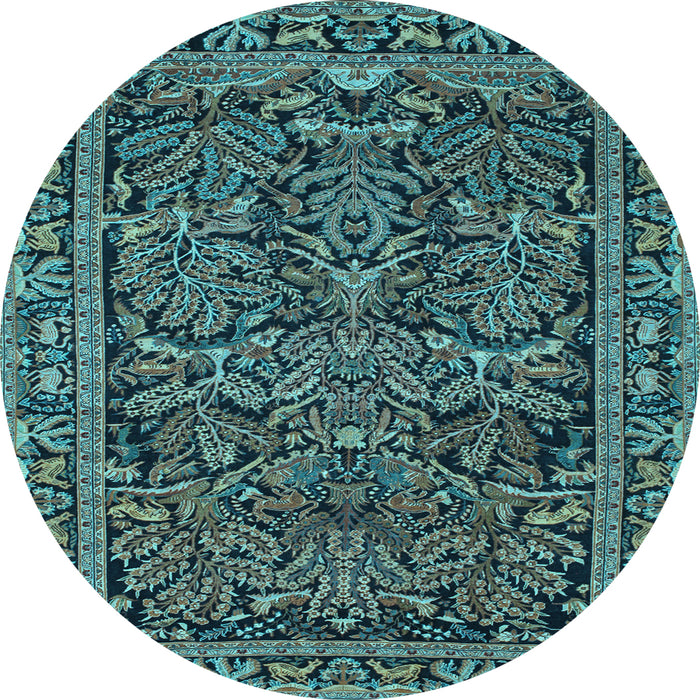 Round Machine Washable Persian Light Blue Traditional Rug, wshtr130lblu