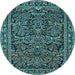 Round Machine Washable Persian Light Blue Traditional Rug, wshtr130lblu