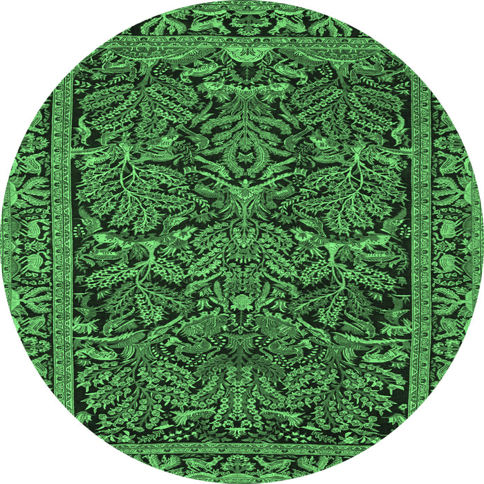 Round Persian Emerald Green Traditional Rug, tr130emgrn