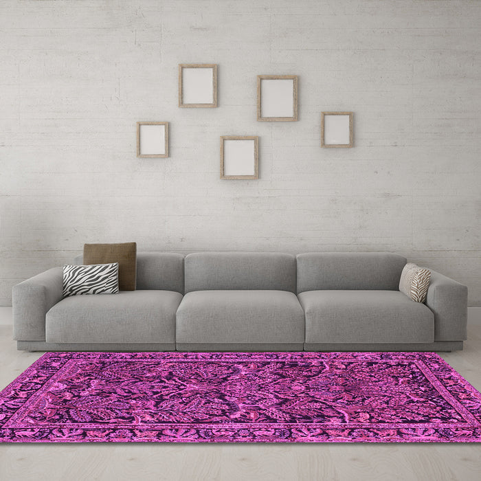 Machine Washable Persian Pink Traditional Rug in a Living Room, wshtr130pnk