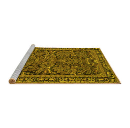 Sideview of Machine Washable Persian Yellow Traditional Rug, wshtr130yw