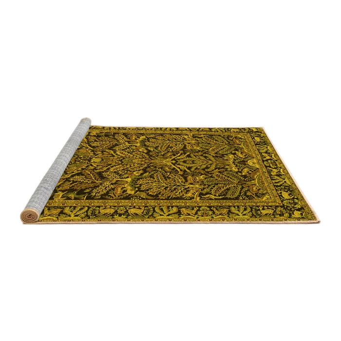 Sideview of Machine Washable Persian Yellow Traditional Rug, wshtr130yw