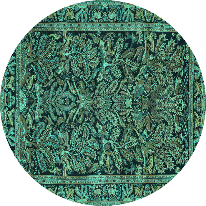 Round Machine Washable Persian Turquoise Traditional Area Rugs, wshtr130turq