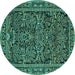 Round Machine Washable Persian Turquoise Traditional Area Rugs, wshtr130turq