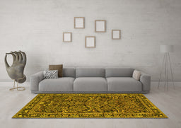 Machine Washable Persian Yellow Traditional Rug in a Living Room, wshtr130yw