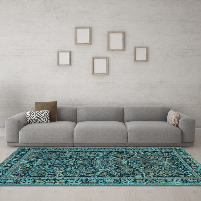 Machine Washable Persian Light Blue Traditional Rug in a Living Room, wshtr130lblu