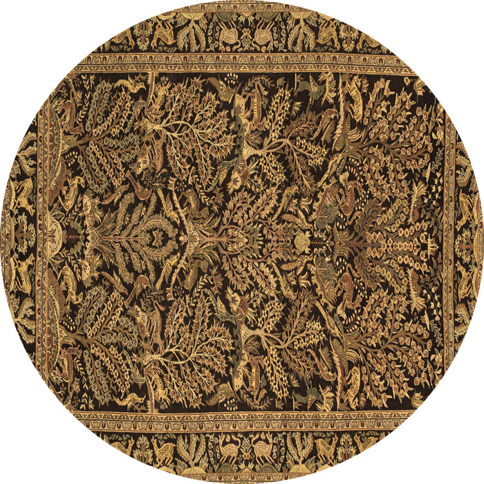 Round Persian Brown Traditional Rug, tr130brn